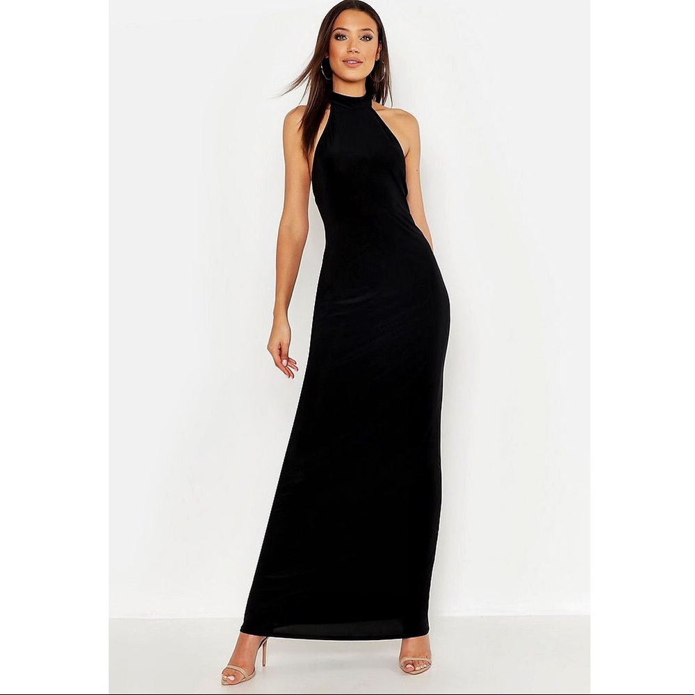High Collar Black Bodycon Maxi Dress